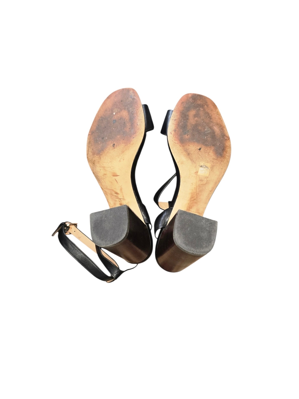 Coach Maddi Black Leather Slingback Block Heel Sandals with Gold Accent Size 11 - Picture 6 of 8